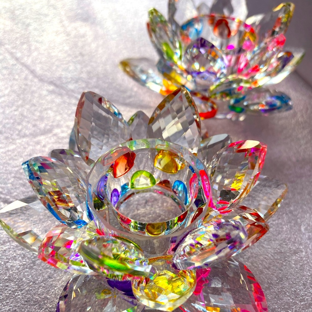 Sparkle Crystal Lotus Flower 4' Hue Reflection Clear Feng  Home Decor